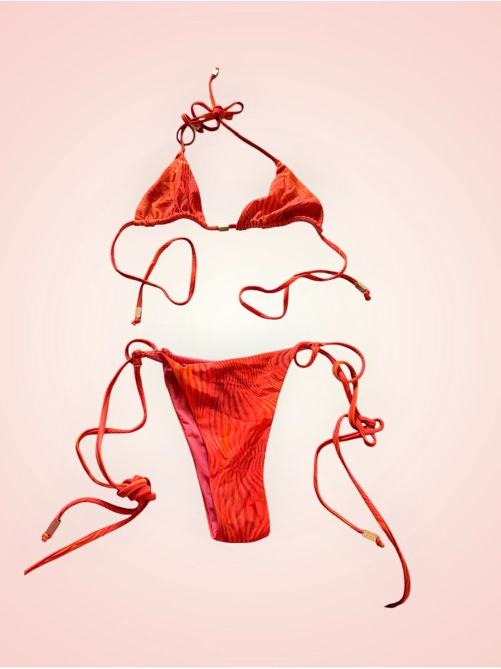 Red Tie-Side Triangle Bikini Set - Women Swim